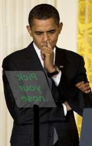 Obama teleprompter pick your nose trimmed