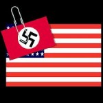 American flag with swastika looming