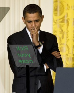 Obama teleprompter pick your nose