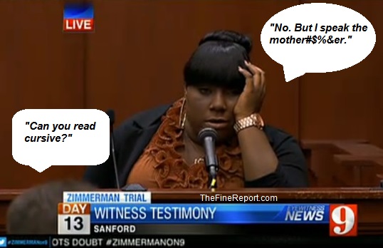 Fat zimmerman witness speaking cursive