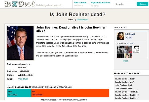 Boehner dead website