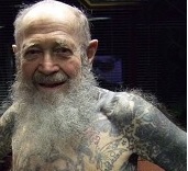 Old man tattoo closer